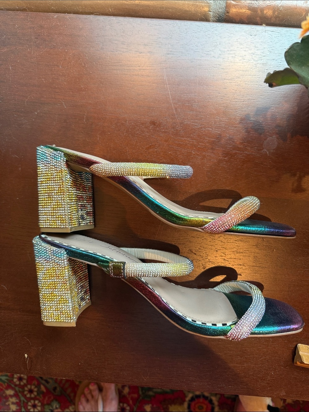 Betsey Johnson Multicolor Rainbow Gem-Embellished Heeled Sandals 8M - Picture 3 of 9